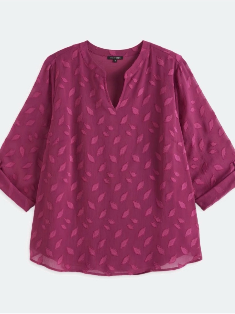 Plus-Size Textured Split-Neck Chiffon Blouse in Raspberry - Picture 5 of 7